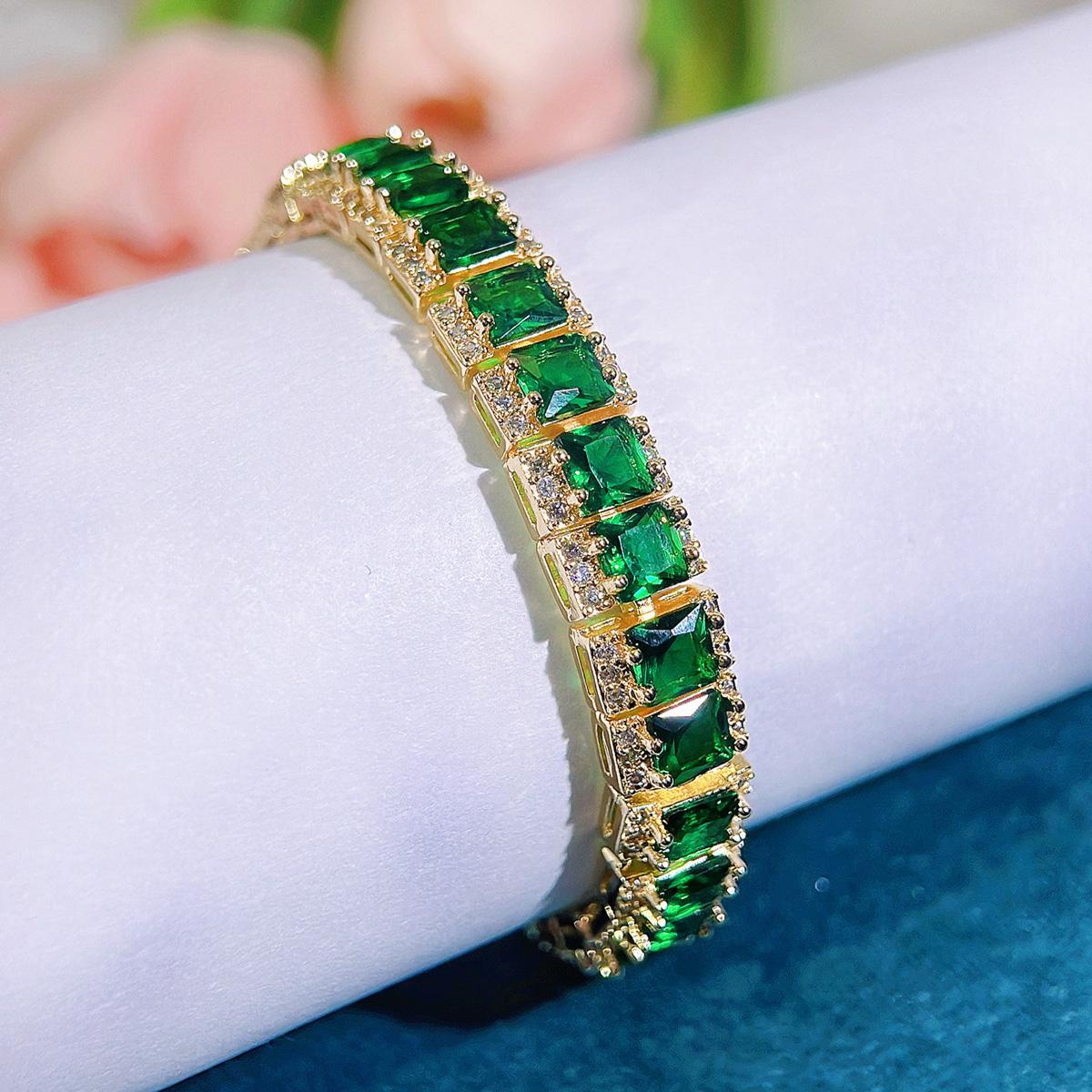 

CMM Классический зеленый квадратный циркон ретро светлый роскошный высококачественный женский праздничный костюм универсальные ювелирные изделия теннисный браслет золотой