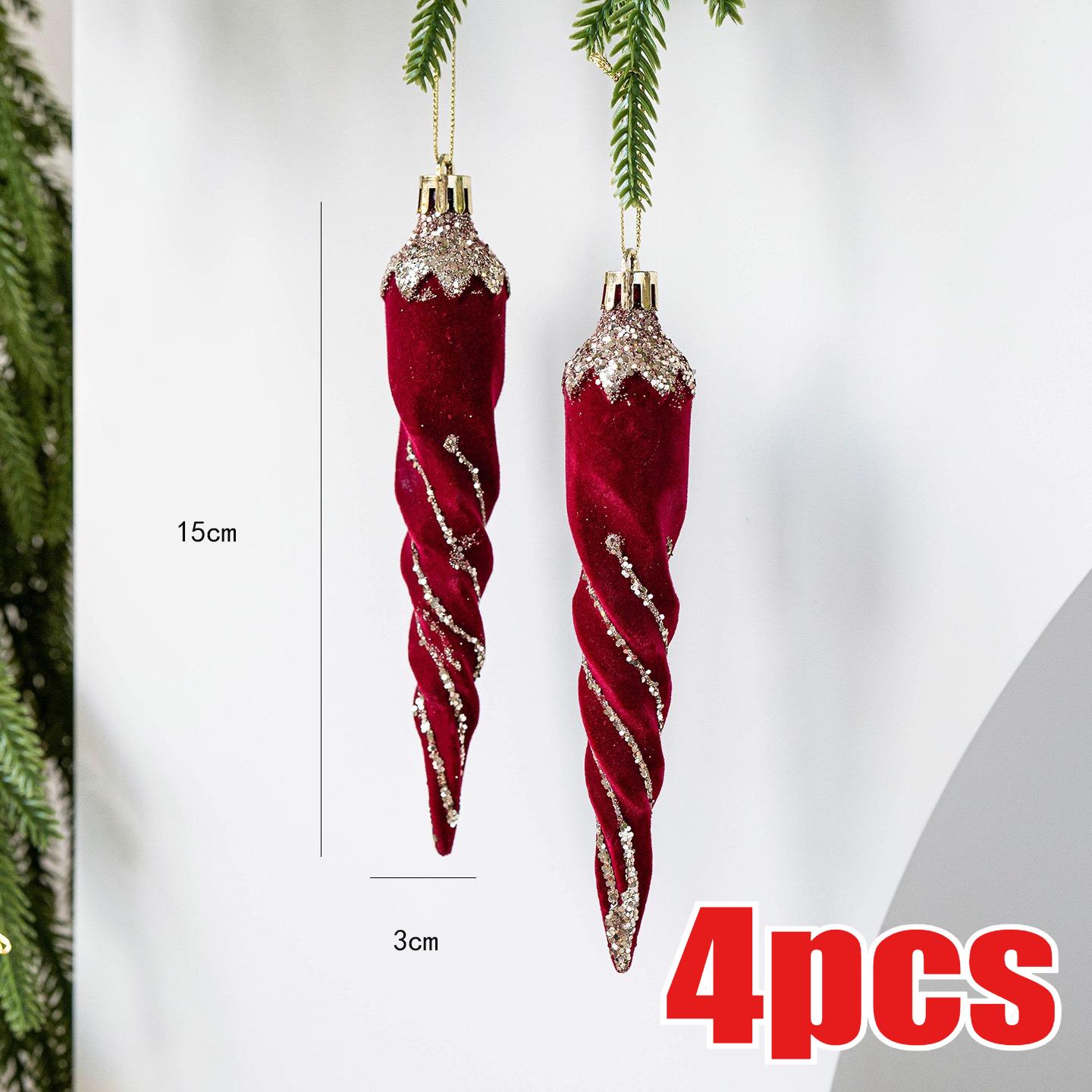 

4PCS Special Shape Christmas Balls Flocking Glitter Xmas Decorative Hanging Ornaments Party Christmas Spheres Pendant Set Other