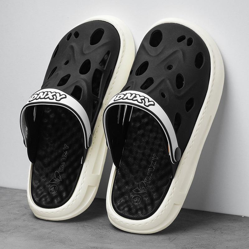 

Летние мужские пляжные сандалии, мужские дырявые туфли, уличные тапочки, нескользящая мягкая подошва, легкая пляжная обувь 35