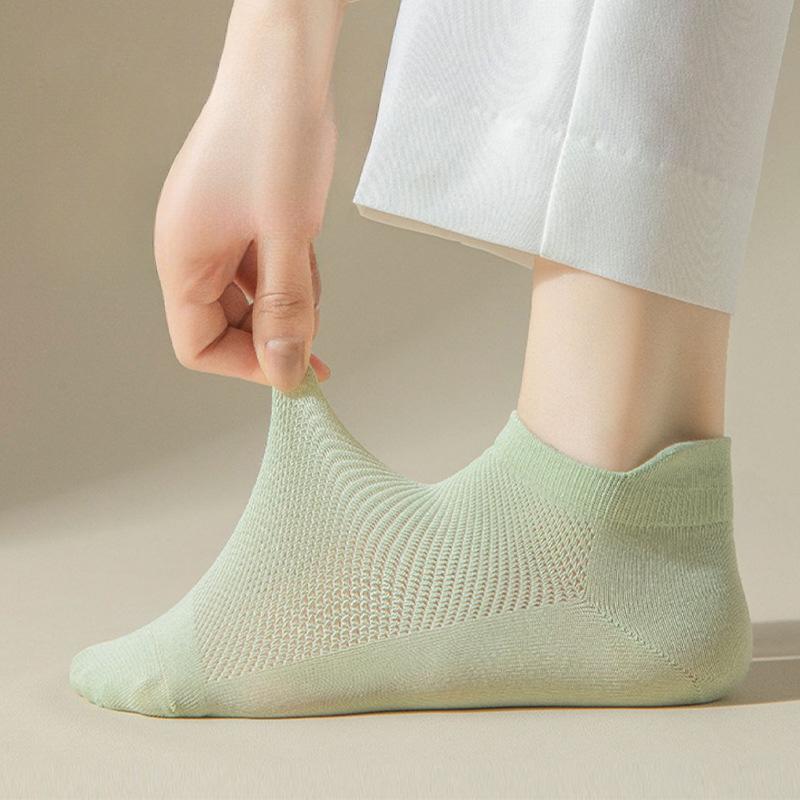 Women's Spring and Summer Thin, Simple Style, Solid Color, Pure Cotton, Mesh, Breathable, Versatile, Raised Ear Short Socks, Women's Short Stockings