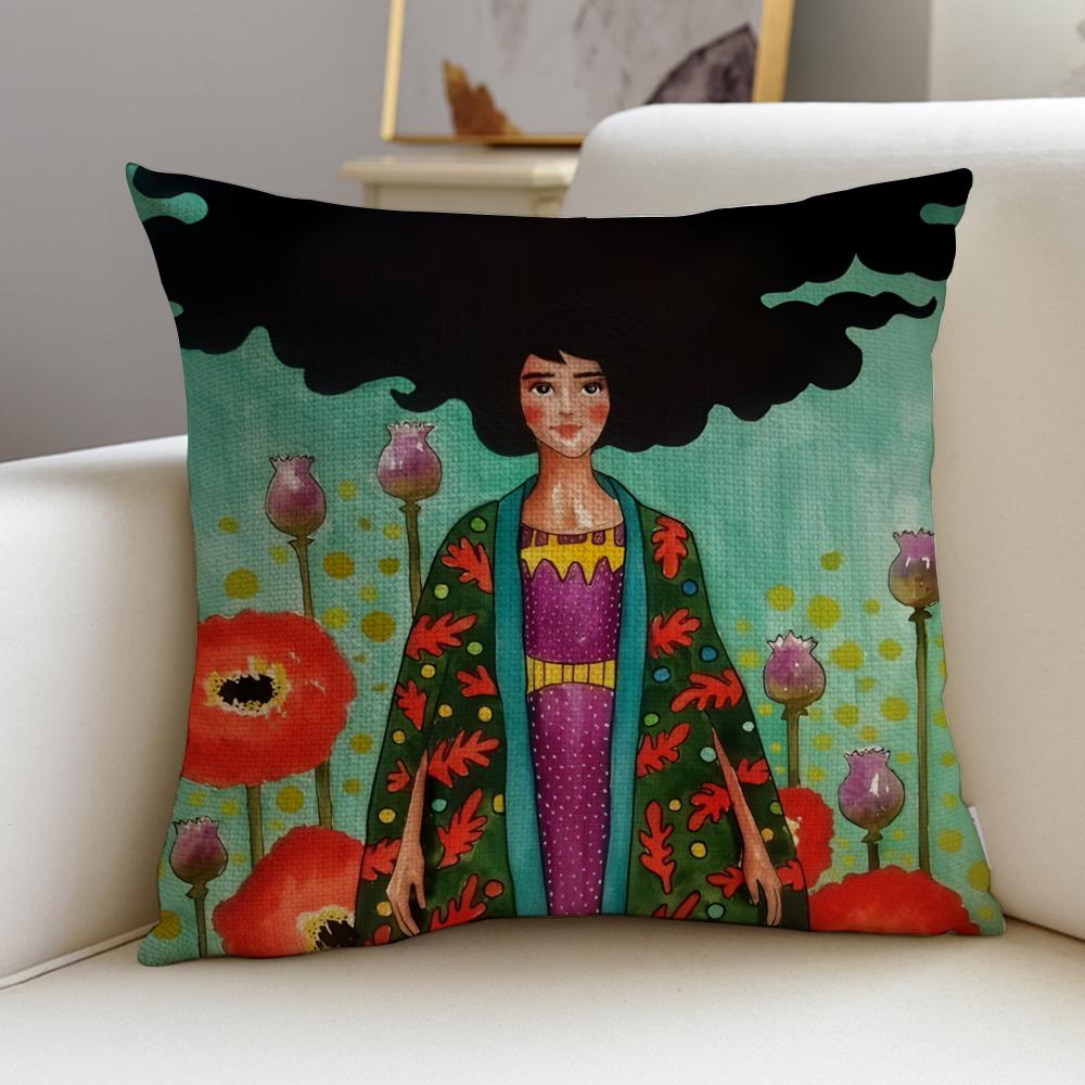 Stylish Fashion Abstract GirlS Cushion Cover Breathable and skinfriendly linen pillowcase square removable and washable cushion