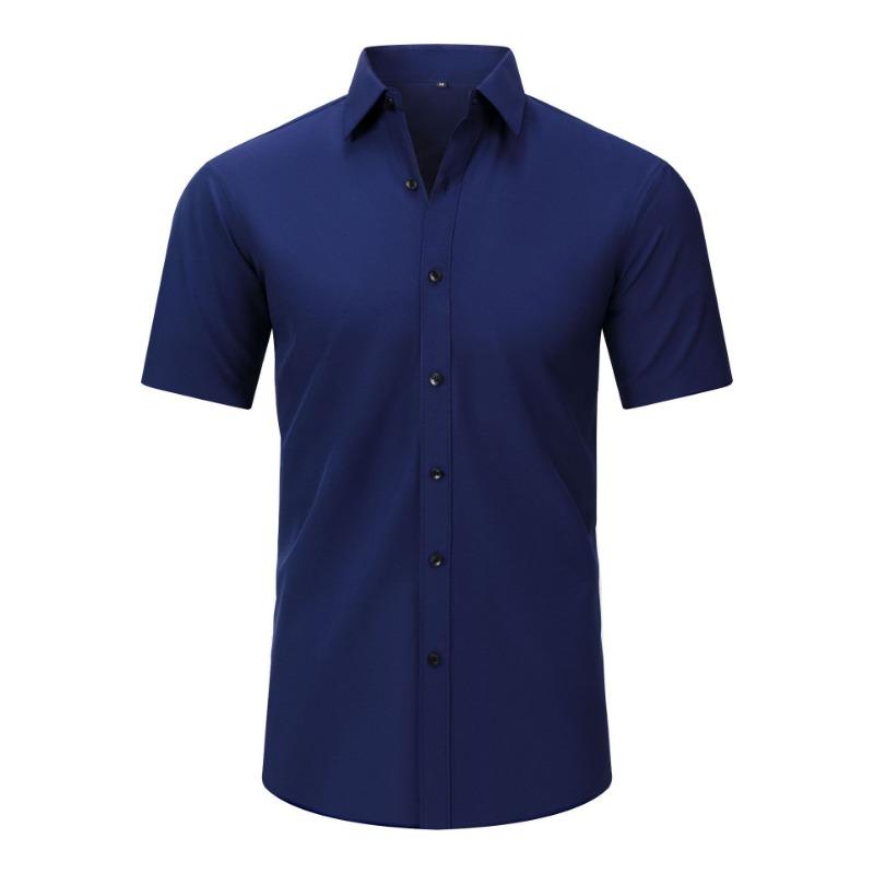 Heren Kortmouwig Effen Non-Iron Kreukvrij Grote Maat Business Casual Overhemd