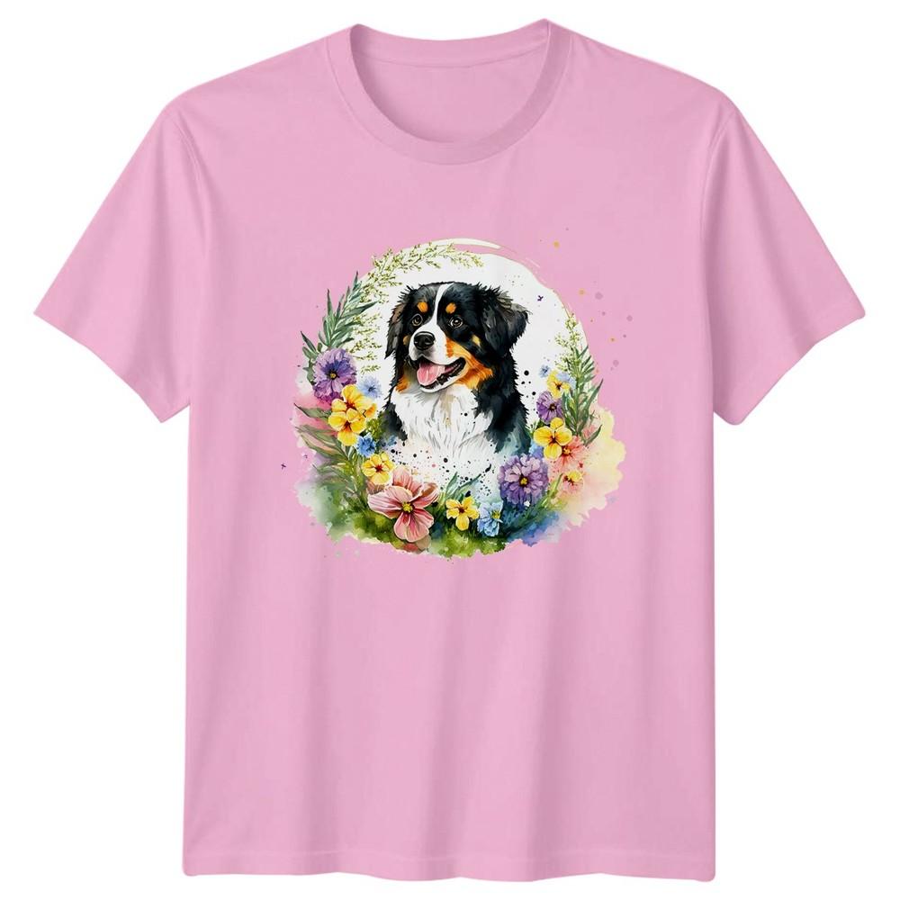Watercolor Bernese Mountain Dog Floral Unisexs TShirt Dog Art Dog Lover