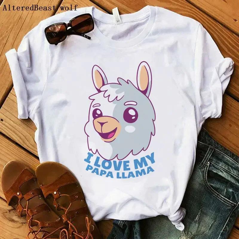 NO DRAMA LLama TShirts Women Funny Printed Llama T Shirt Femme Women Cartoon Short Sleeve White Tops Christmas Tshirt Clothes