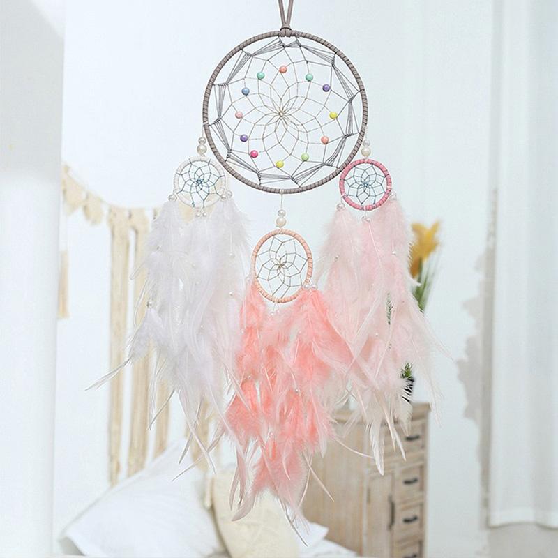 Nordic Pink Feathers Dream Catcher Wall Hanging Large Wind Chimes Home Decorations Handmade Accessories For Birthdays Gifts