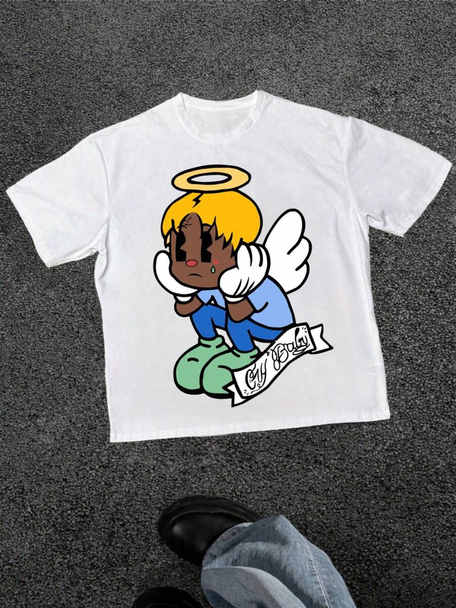 

Men s 100% Cotton Soft Cartoon Print T-Shirt 1 Piece S разноцветный