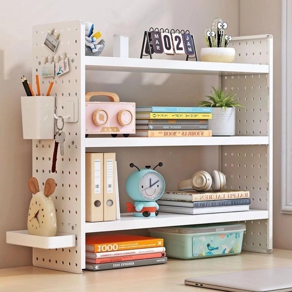 New Simple Design Hole Board Bookcase Easy Assembly Open Top Desktop Bookcase Modern Style Tabletop Display Shelf Home Office