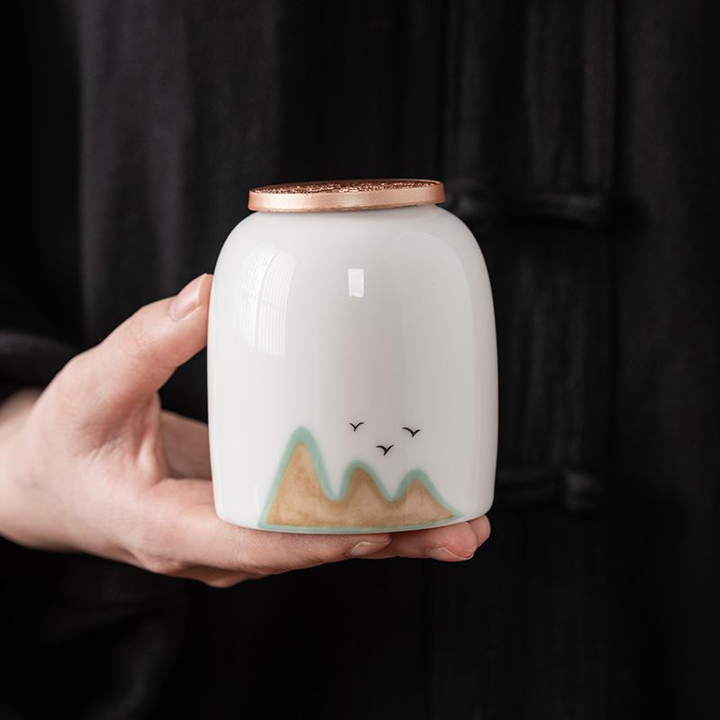 Suet Jade Ceramic Tea Can Size Aluminum Alloy Sealed Can Household Pu'er White Tea Loose Tea Can High-grade