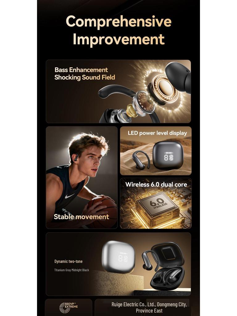 Smart M145 Ear-hook Bluetooth Earphones - Semi-in-ear, Dual Digital Display, Private Mold Design