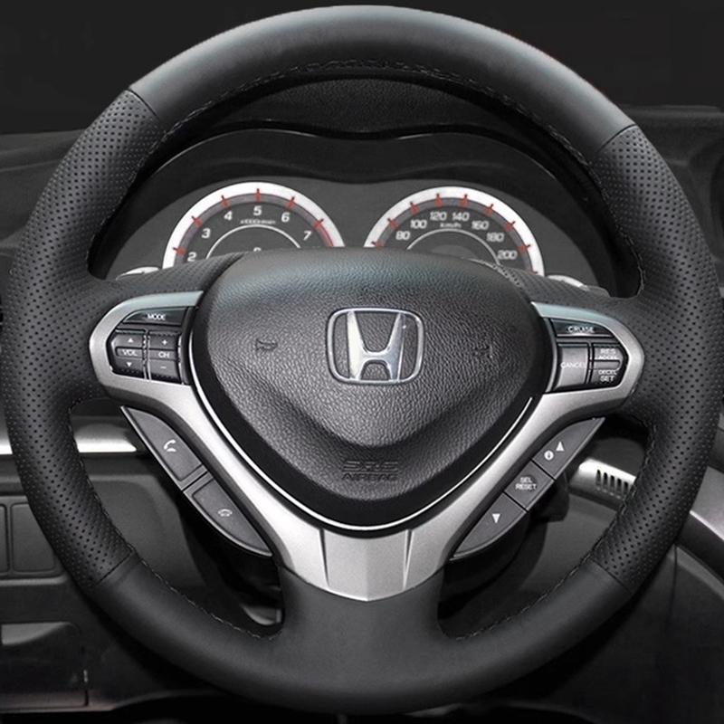 

DIY Hand-stitched Steering Wheel Cover Black Microfiber Leather Car Steering Wheel Cover For Honda Spirior OId Accord Black Thread