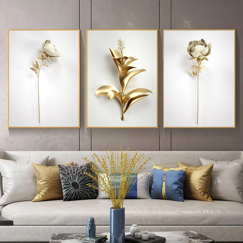 Metal Wall ArtAbstract Gilded Flowers Plant Laminas Decorativas Pared Cuadros Arte De Lienzos Decorativos  Para Sala Decoracion