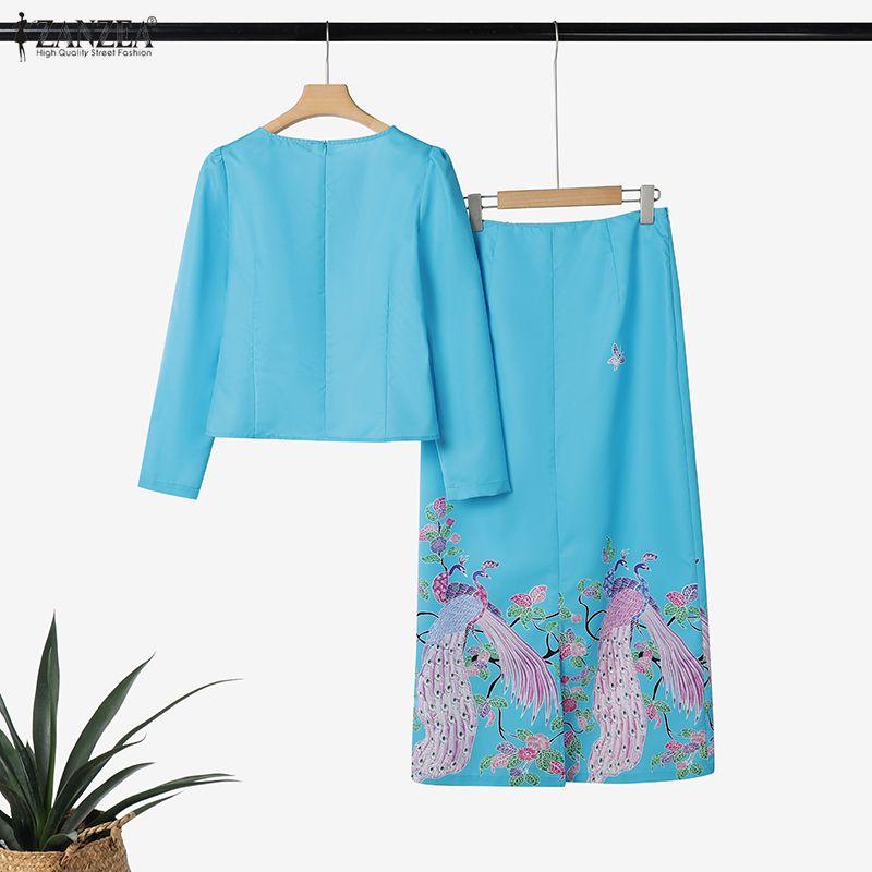 ZANZEA Women Long Sleeve Blouse and Long Skirts Casual Two Piece Suit Sets