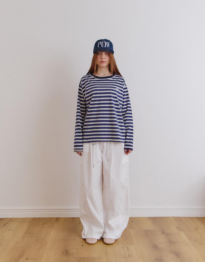 Seuteulaipeumagalin Buff Stripe Overlock Loose Long Sleeve Tee Navy