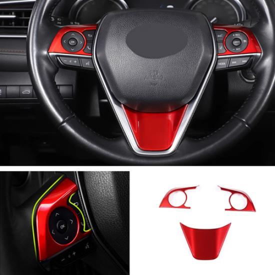 Bright Red Steering Wheel Trim 3pcs ABS For Toyota Camry 2018-2024