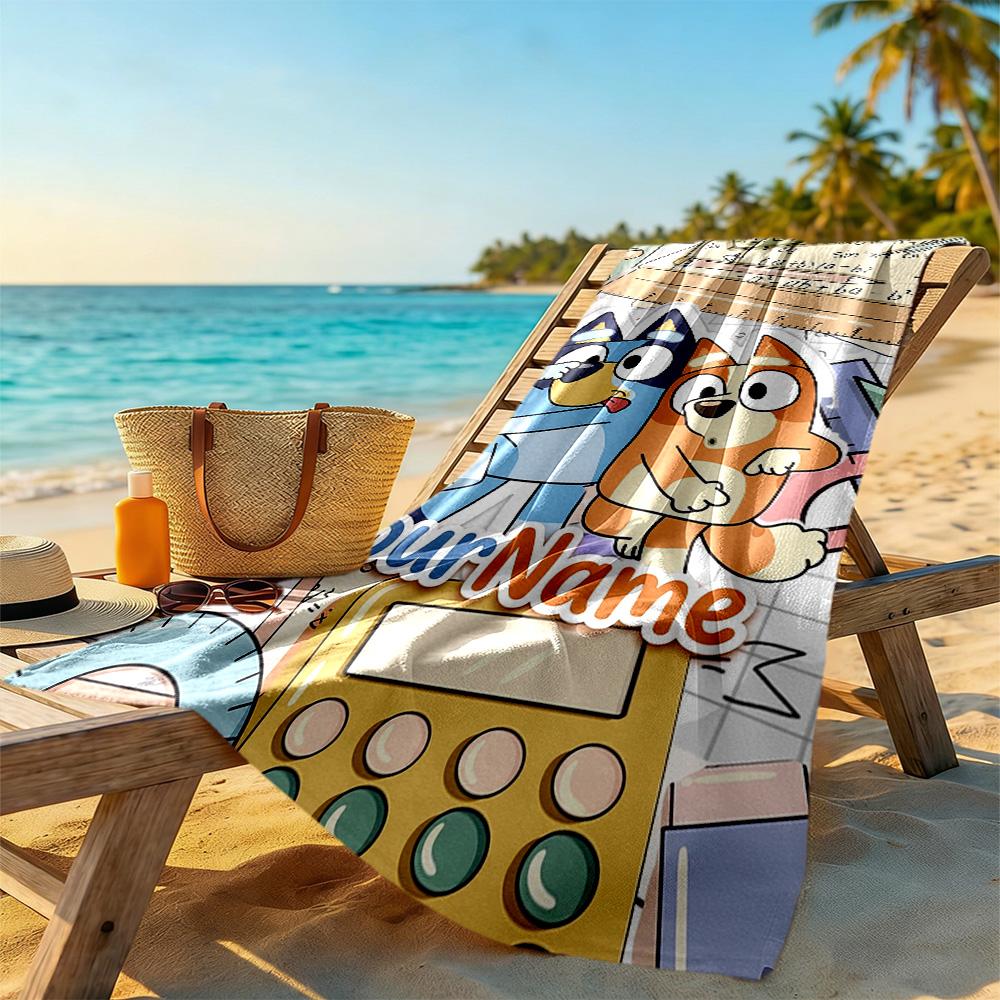 Bluey Personalized Name Beach Towel Super Soft Microfiber Quickdry Fabric Perfect for Traveling Yoga Camping and Swimming