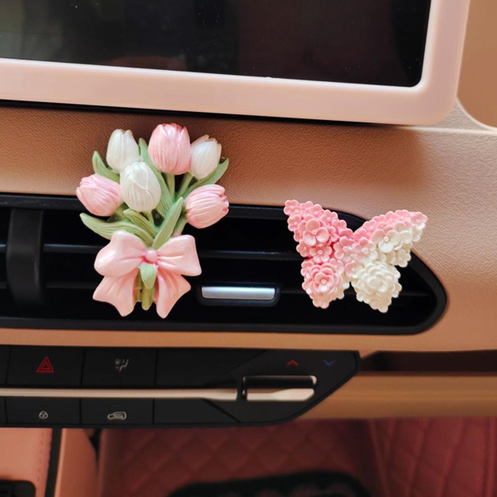 INS Tulip Car Fragrance Diffuser Stone Elegant Flower Butterfly Car Air outlet Decoration Pendant Fragrance Interior Accessories