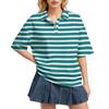 Camisa Polo Casual para Mujer de Corte Holgado con Mangas Cortas, Ligera, con Patrón de Rayas, Top de Verano con Cuello Clásico y Tapeta de Botones