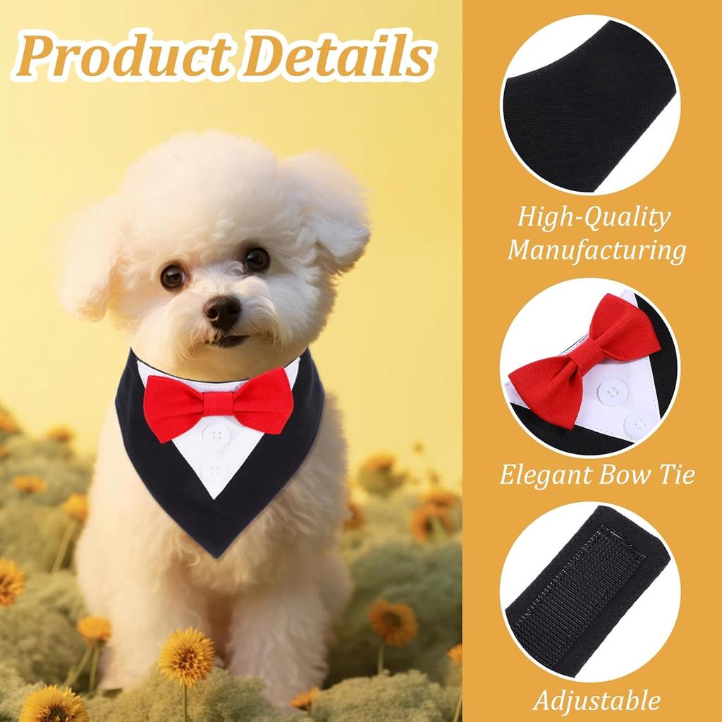 Formal Dog Tuxedo, Dog Bandana Collar with Bow Tie Costume for Small Dogs - Adjustable Dog Suit for Parties & Weddings