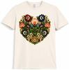 Folk Art Heart Graphic T-Shirt Botanical Floral Flower Design Gift Tee