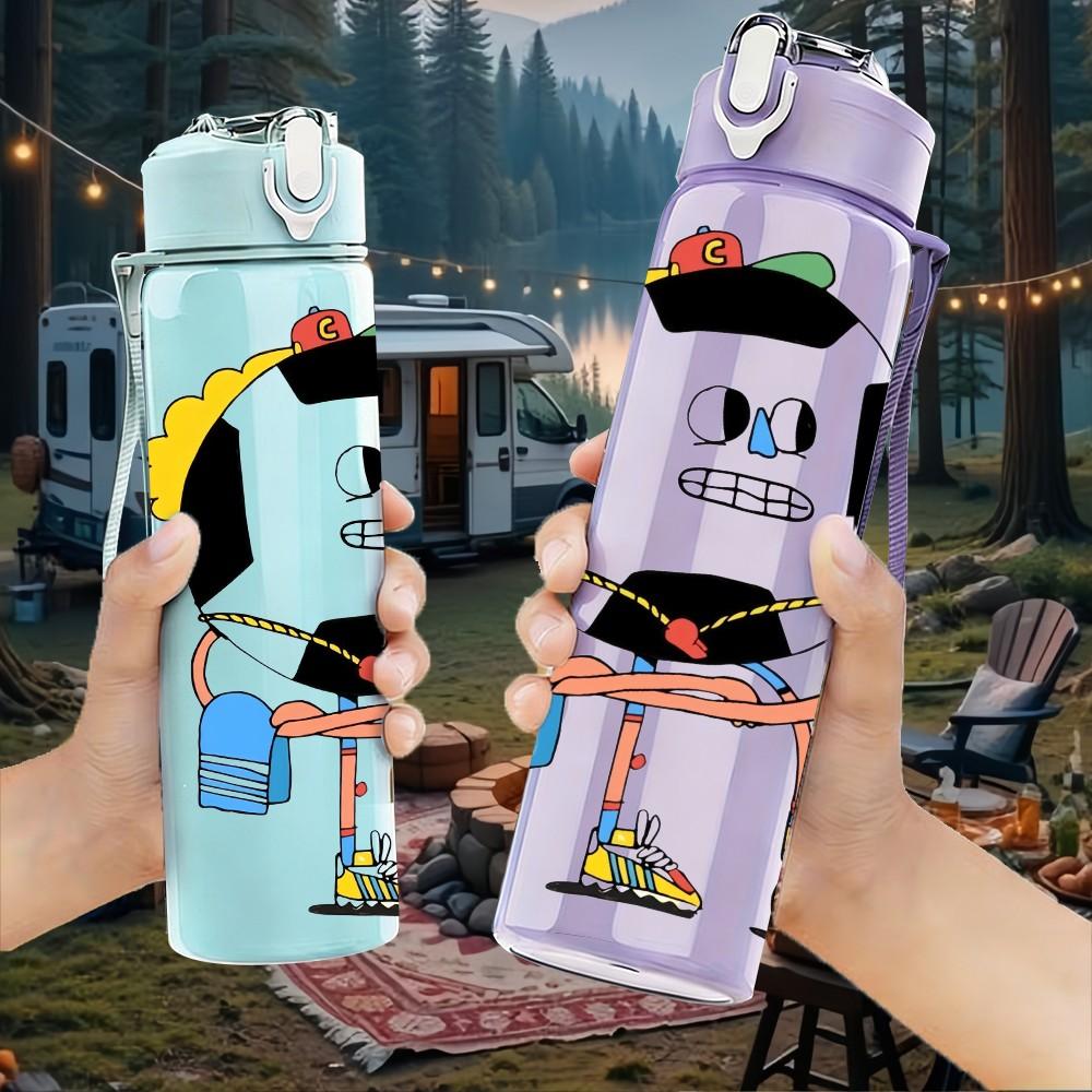 1PC Soccer Ball Man Cartoon 750ml Color Plastic Sports Water Bottle Leakproof Flip Straw Lid Suitable for Sports Office Home Use