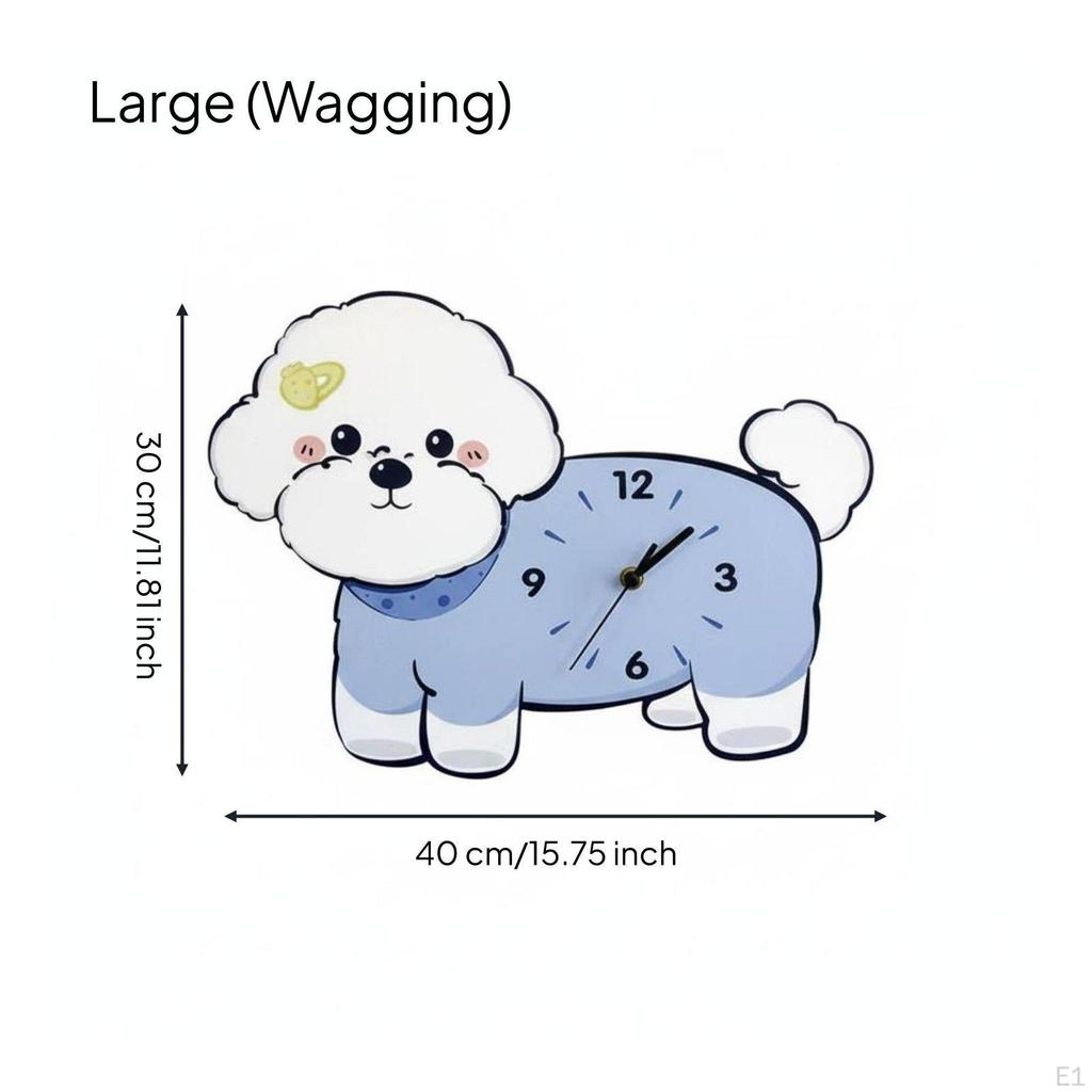 Bichon Curly Wall Clock Adorable Design Wagging Tail Dog Unique Gift for Kids, Living Room,