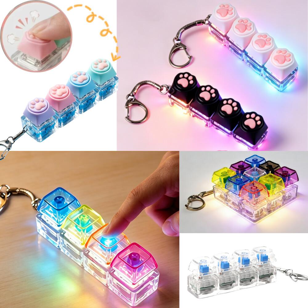 Led Keyboard Keychain Fidget Toys Crystal Clicker Sensory Toy For Stress Relief Keyboard Keychain Fidget Gadget For Adults Kid