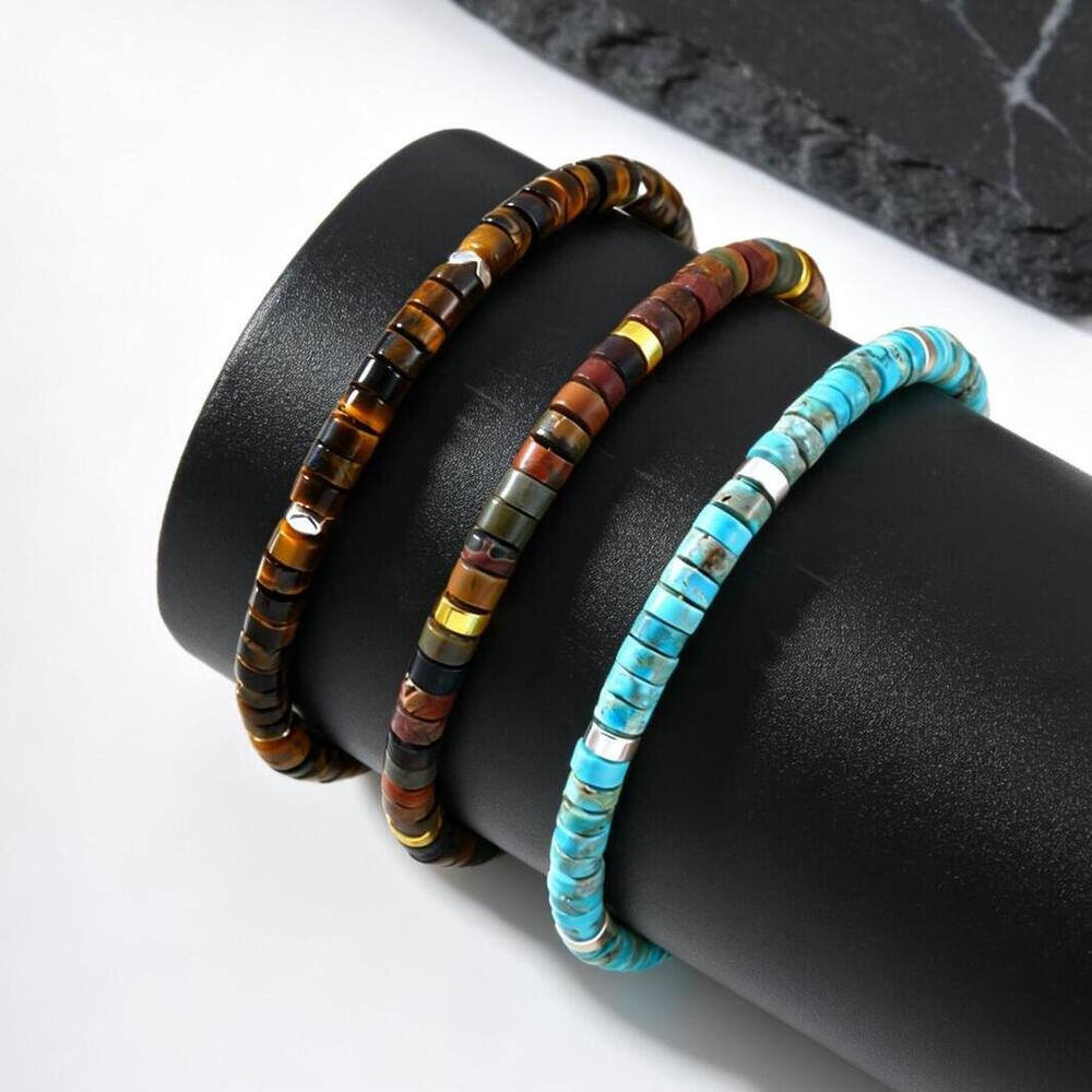 Natural Blue Beaded Bracelet for Men,Minimalist Handmade Adjustable Stackable Bracelet,Exquisite Boho Jewelry Gift