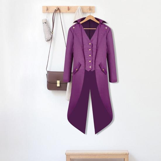 Gentleman Tailcoat Solid Color Long Sleeves Gothic Outerwear Single Breasted Split Tuxedo Coat for Halloween