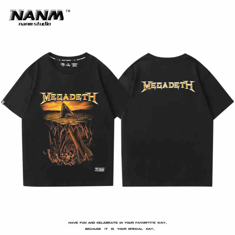 2024 MEGADETH Metal Band Short Sleeve T-shirt Men's and Women's New Summer Cotton Street Rock Trend Print Half Sleeve
