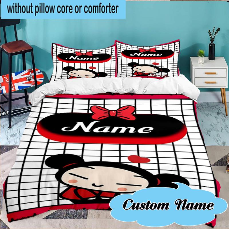 Custom Name 3PCS Heartfelt Pucca Moment Bedding Set Including 1pc Duvet Cover And 2pcs Pillowcases for Bedroom, Dormitory Gift Home Decor