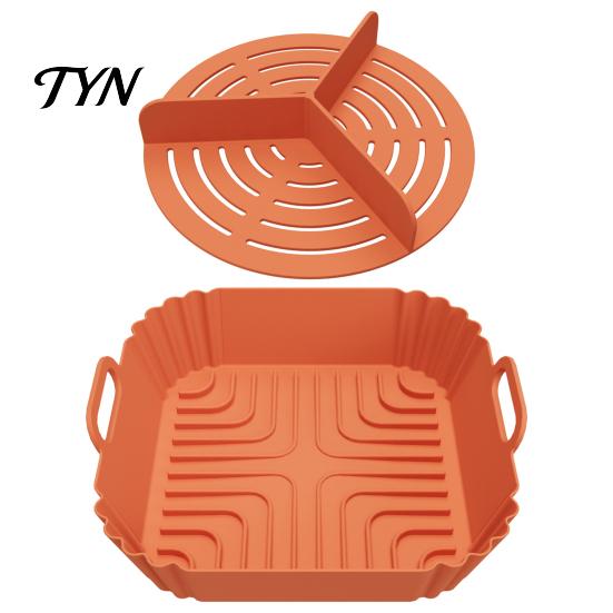 Food Grade Silicone Mold 2PCS Air Fryer Baking Pan with Handles, Square And Rectangular Supplies for Oven Tray Set, Nonstick Liner