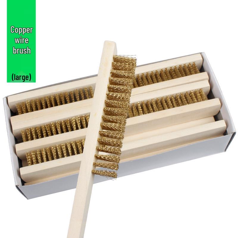 Langstielige Kupferdrahtbürste mit Holzgriff zum Entfernen von Rost und Reinigen - Ideal für BBQ- und Eisenoberflächen