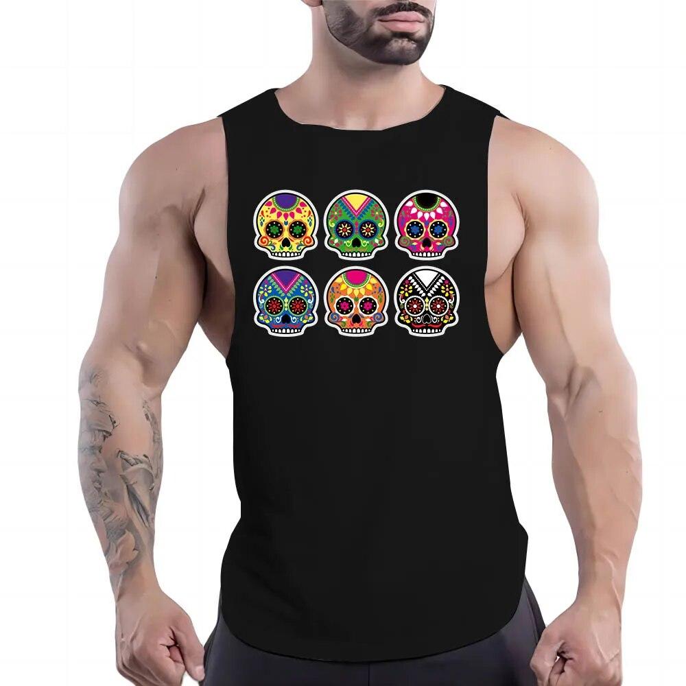 Léto Nové Sportovní Basketbalové Oblečení Bílá Vesta Rychleschnoucí Pánské Kulatý Výstřih Venkovní Pohodlné Prodyšné Kreslený Potisk Lebky