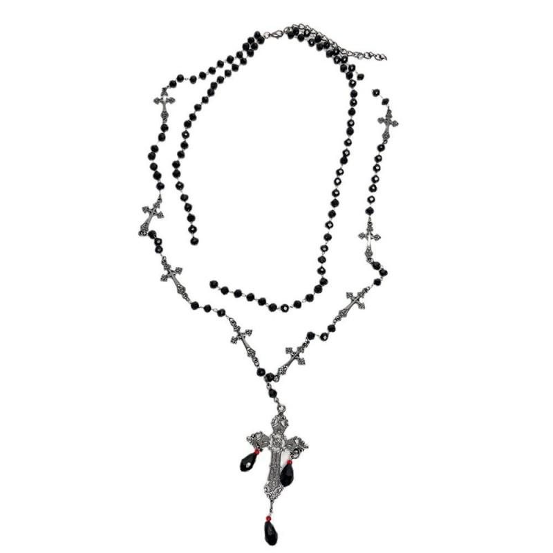 Gotischer Schwarzer Kreuzanhänger Lange Kette Halskette Damen Legierung Statement Layering Dunkle Ästhetik Schmuck
