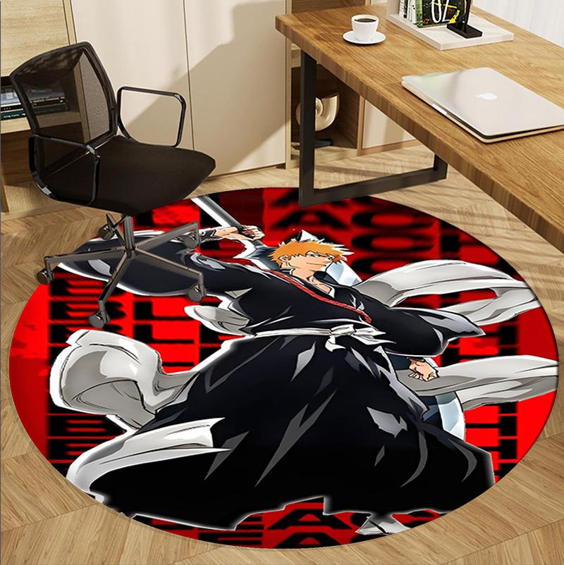 BLEACH Pattern Round Rug, Indoor/Outdoor Mat, for Picnic, Gameroom, Bedroom, Office, Living Room, Home Decor Carpet, Birthday Gift