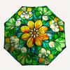 Stained Garden: Vibrant Floral Window ArtUmbrella, Portable 3-Fold Compact Umbrella for Men & Women Gift
