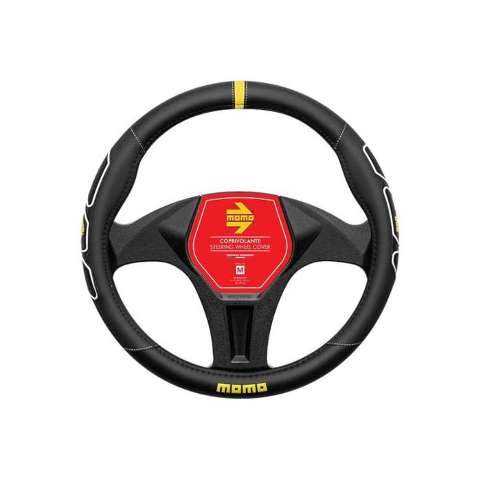 Steering Wheel Cover - Momo - Black Profile - White Stitching - 38-39 Cm - PVC