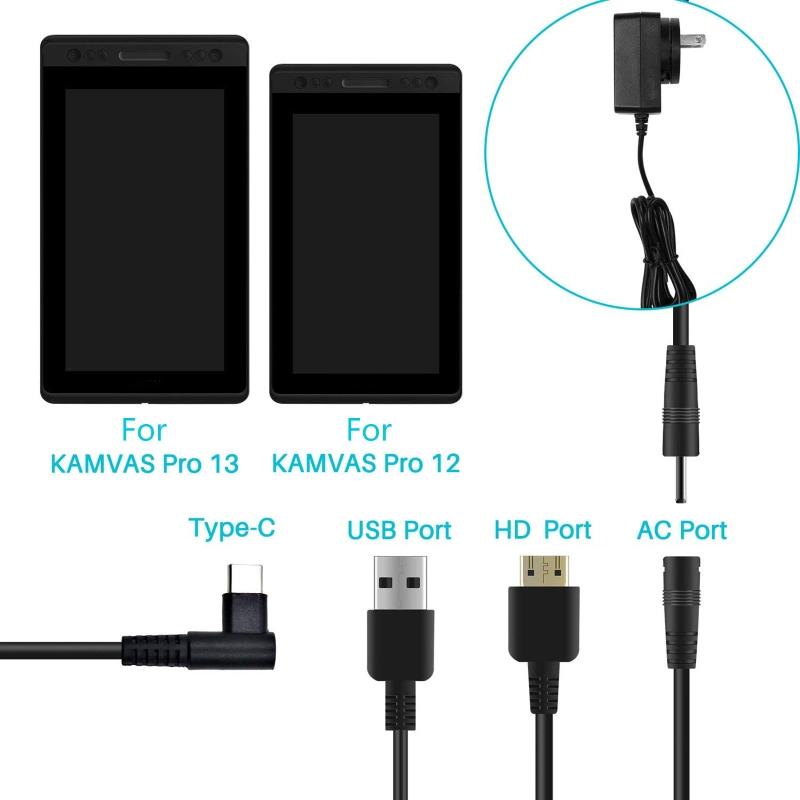 3 IN 1 Data Sync Cable  Cord forKamvas Pro 12 KamvasPro 13 KamvasPro 16 Drawing Tablet Monitor Cable