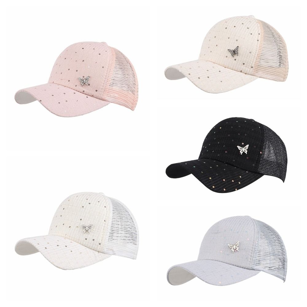 Sequin Sport Peaked Hat Butterfly Summer Sun Hat Casual Mesh Baseball Hat  Travel Beach