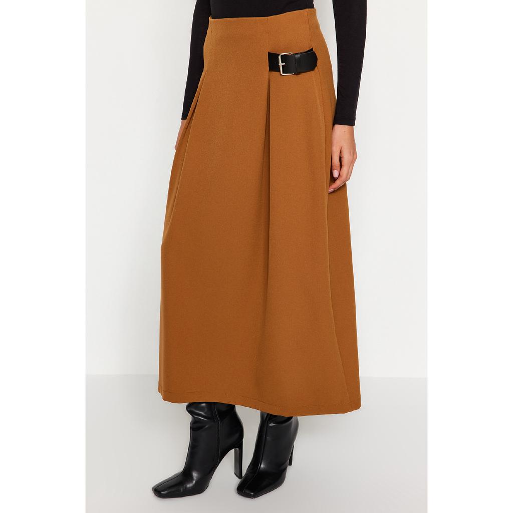 Navy Blue Belt Detailed Woven Skirt Tctaw24ee00014