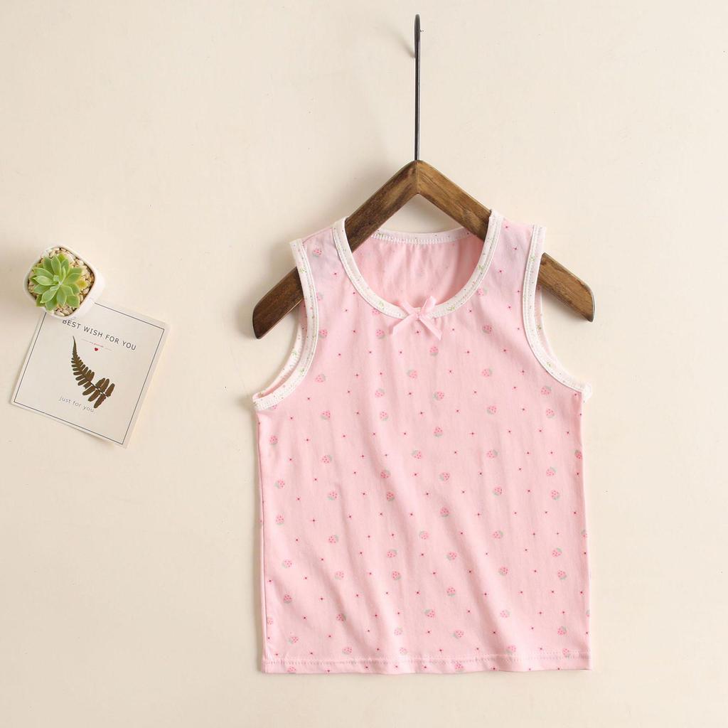 Girls' Summer Strawberry Lace Cotton Vest with Spaghetti Straps - Korean Style