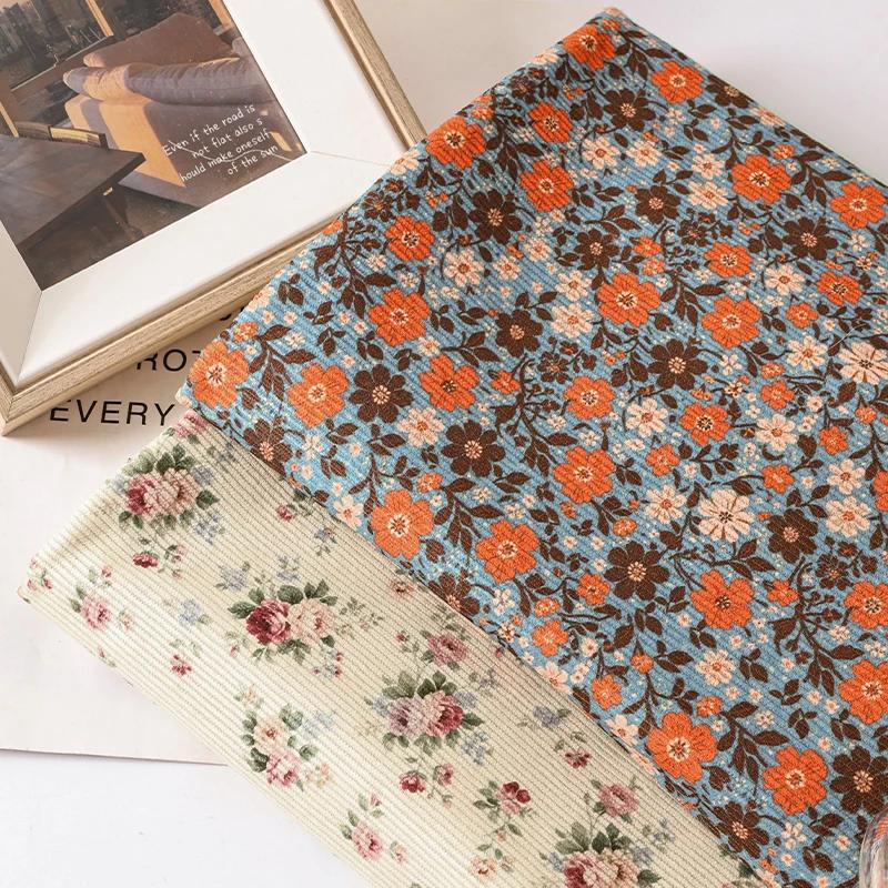0.5m/1m/2m Soft Fine Pit Strip Small Floral Prints Corduroy Fabric for Sewing Children's Clothing Pajamas DIY Clothing Fabrics