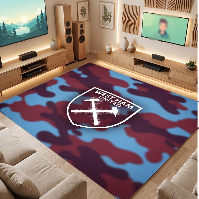 Tappeto in Velluto di Cristallo con Stampa del West Ham United Football, Comodo Assorbente d'Acqua Antiscivolo Tappeto per Pavimenti Interni