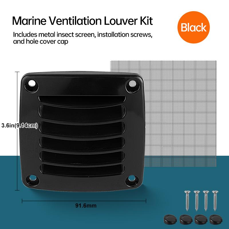 Universal Square Air Vent for Marine Boat & RV, White/Black Louvered Ventilation Grille, Durable Plastic Cover