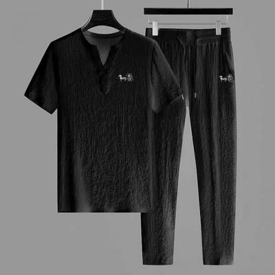 Atmungsaktiver, leichter Sportanzug für den Sommer für Herren, Kurzarm + Hose, 2-teiliges Set