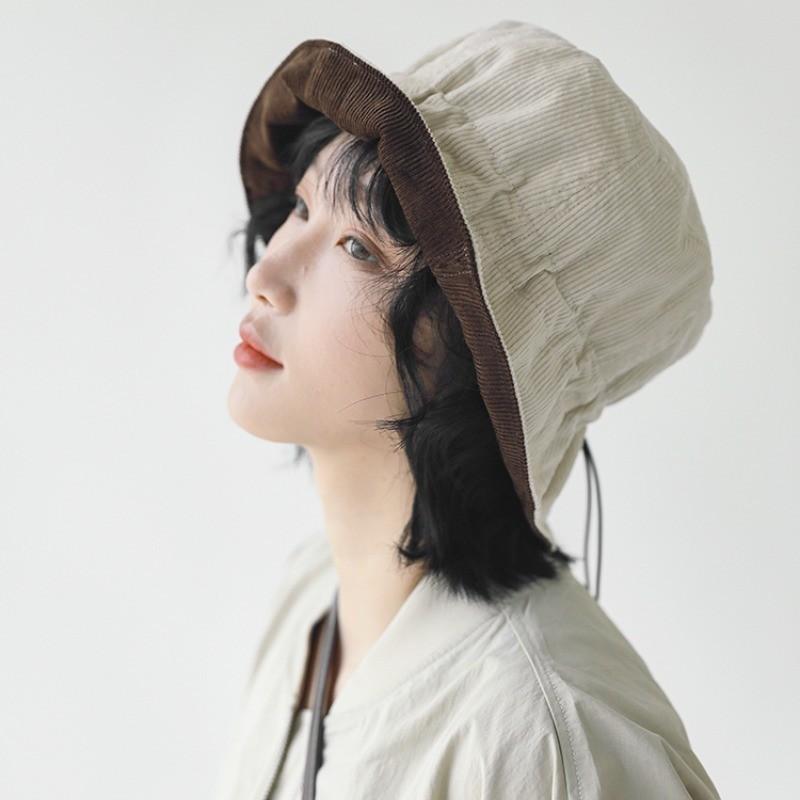 Double-sided Can Wear Large Eaves Hat Simple Design Bucket Hat British Retro Versatile Face Small Literary Hat