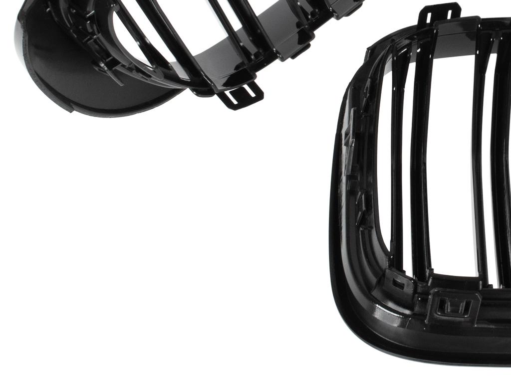 BMW X4 F26 14-17 Grille Inserts Between Headlights (Kidneys) Left + Right Set, Black Glossy Double Bar