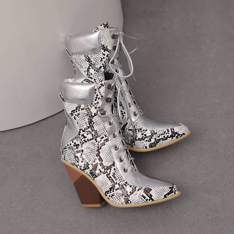 Krazing Pot Polyurethane Autumn Winter Shoes 47 Size 48 Super Size Wedges Pointed Toe Lace Up Serpentine Fashion Ankle Boots