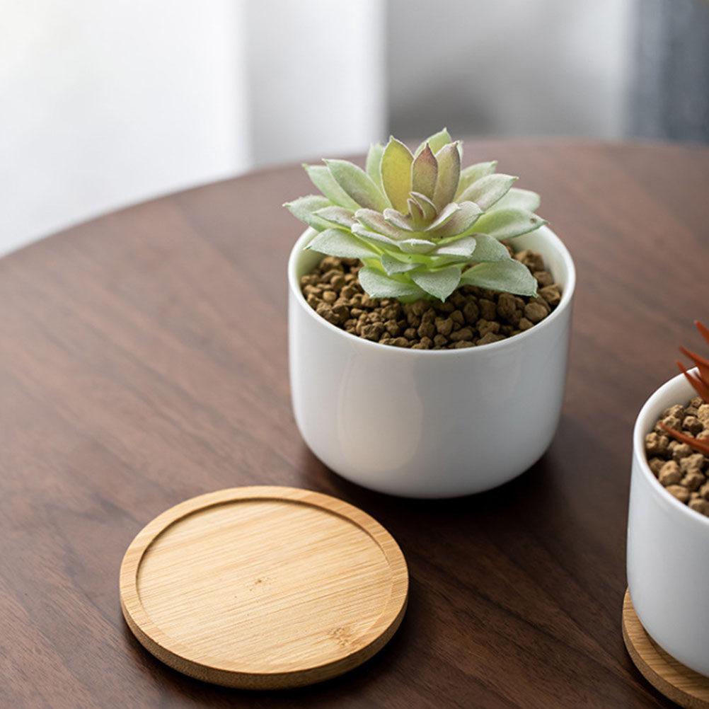 6Pcs Bamboo Flowerpot Trays Round Plant Pot Saucers Drip Tray for Succulent Bonsai Planter Bases Flower Pot Dish