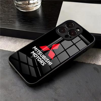 M-Mitsubishi M-Motors Telefoonhoesje Voor IPhone 17 Air 16 E Pro Max 15 14 13 Mini 12 Pro 11 Max Plus Zwart Glazen Cover